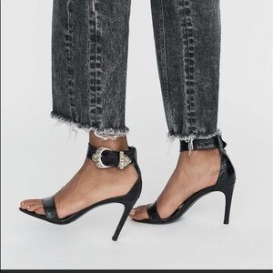 Maje Crocodile Embossed Buckle Heeled Sandals